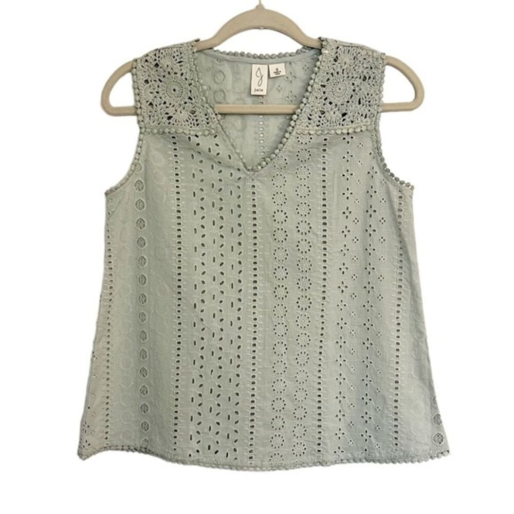 Joie Blue Eyelet 100% Cotton Sleeveless Tank Top Size Small